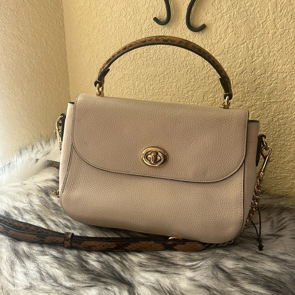 Coach Marlie Top Handle Satchel pebbled leather with Snakeskin detail, EUC